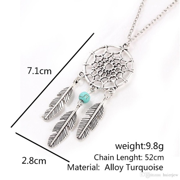 NWT Dream catcher necklace silver and turquoise, Boho Western, with silver chain - Picture 3 of 4